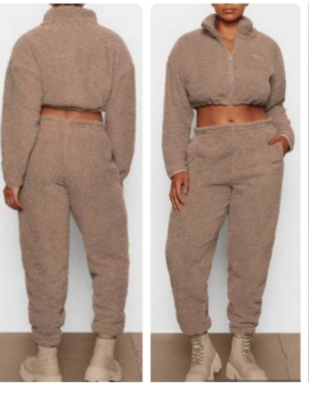 SKIMS Teddy Sherpa Cropped Jacket & Pants Women’s L Tan NWT